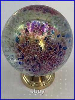 Vintage Glass Eye Studio Iridescent Sphere Art Glass Paperweight Bubbles GES 96