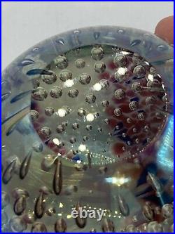 Vintage Glass Eye Studio Iridescent Sphere Art Glass Paperweight Bubbles GES 96