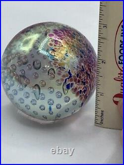 Vintage Glass Eye Studio Iridescent Sphere Art Glass Paperweight Bubbles GES 96