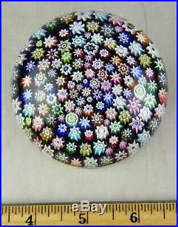Vintage Glass Newel Post Paperweight Tightly Packed Millefiori On Blue Ground