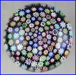 Vintage Glass Newel Post Paperweight Tightly Packed Millefiori On Blue Ground