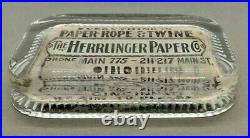 Vintage Glass Paperweight Business Card Herrlinger Paper Cincinnati Advertising