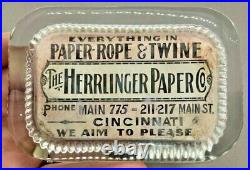 Vintage Glass Paperweight Business Card Herrlinger Paper Cincinnati Advertising