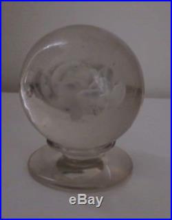 Vintage Glass paperweight floral flower clear white stand bottom rose