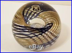 Vintage Golden Crown E & R Italy Art Glass Gold & Blue Sparkle Paperweight