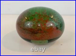 Vintage Hand Blown Art Glass Paperweight with Red and Green Paint Speckled Dec