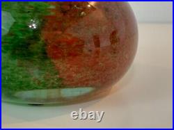 Vintage Hand Blown Art Glass Paperweight with Red and Green Paint Speckled Dec