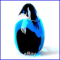 Vintage Hand Blown FM Blue Crystal Egg Paperweight Ronneby Sweden Marcolin M388
