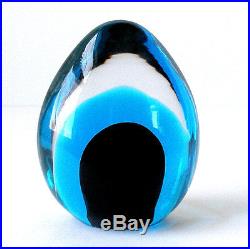 Vintage Hand Blown FM Blue Crystal Egg Paperweight Ronneby Sweden Marcolin M388