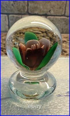 Vintage Harold Hacker Art Glass Footed Lampwork Crimp Crocus Paperweight