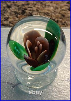 Vintage Harold Hacker Art Glass Footed Lampwork Crimp Crocus Paperweight