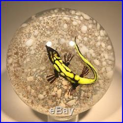 Vintage Harold Hacker Art Glass Paperweight Lampwork Lizard on Mottled Ground