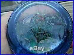 Vintage Harold Hacker Art Glass Snake Paperweight Blue Translucent Green