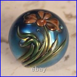 Vintage Iridescent Art Glass Flower Paperweight Mini DP Salazar Lundberg Signed