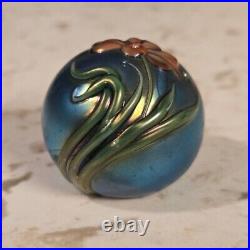 Vintage Iridescent Art Glass Flower Paperweight Mini DP Salazar Lundberg Signed