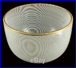 Vintage Italian Art Glass Murano Mezza Filigrana Bowl Gold Rim