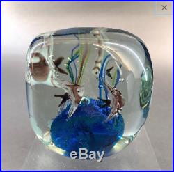 Vintage Italian Murano Aquarium Angel Fish 3 Blue Glass Paperweight Sculpture