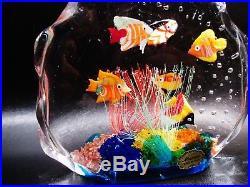 Vintage Italian Murano Glass Aquarium Six Fish 6x7 Sculpture Paperweight