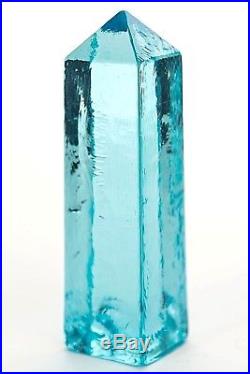 Vintage Italian Obelisk Shaped Turquoise-Tinted Murano Glass Paperweight