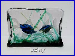 Vintage Italy art glass paperweight Designer Murano Glas 2 Fische Aquarium