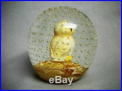 Vintage JOE ST CLAIR Art Glass Sulfide Owl PAPERWEIGHT Signed Controlled Bubbles