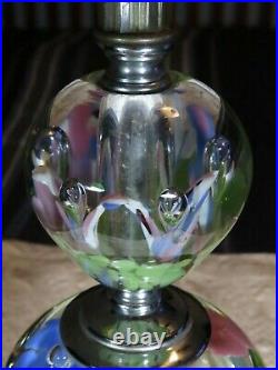 Vintage Joe St. Clair Glass Paperweight Lamp Trumpet Flowers 3 Tier