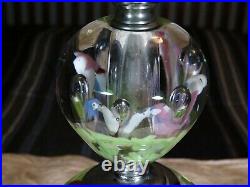 Vintage Joe St. Clair Glass Paperweight Lamp Trumpet Flowers 3 Tier