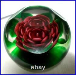 Vintage Joe St Clair Scalloped Glass Rose Paperweight
