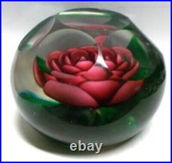 Vintage Joe St Clair Scalloped Glass Rose Paperweight
