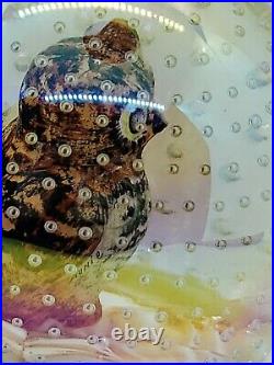 Vintage Joe St. Clair iridescent Paperweight OWL with bubbles