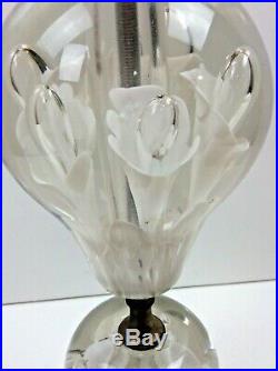 Vintage Joe Zimmerman Signed 4 Pc Art Glass Table Lamp White Flowers Excellent
