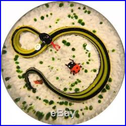 Vintage John Gentile Henry Johnson Art Glass Paperweight Snake & Ladybug
