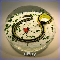 Vintage John Gentile Henry Johnson Art Glass Paperweight Snake & Ladybug