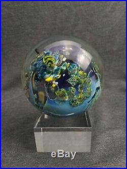 Vintage Josh Simpson Inhabited Planet 3-1/2 Art Glass Paperweight