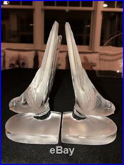 Vintage Lalique Crystal Swallow Birds Bookends Paperweights Set