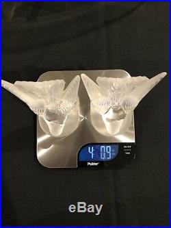 Vintage Lalique Crystal Swallow Birds Bookends Paperweights Set