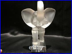Vintage Lalique Elephant frosted French crystal paperweight figurine clear base