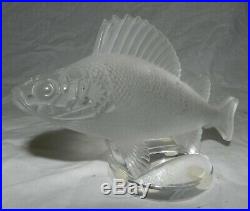 Vintage Lalique France Perch Fish Paperweight / Figurine, signed