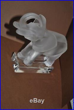 Vintage Lalique French Frosted Crystal Trunk Up Elephant Paperweight Figurine