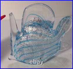 Vintage Large Blown Glass Marcolin Crystal Fish Label Marked Made In Italy Pure