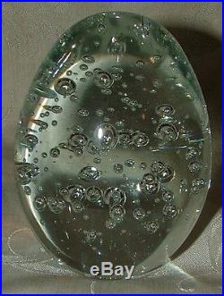 Vintage Large Egg Shaped Controlled Bubble Clear Crystal Paperweight 1970s L@@K