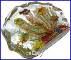 Vintage Large Murano Art Glass Aquarium Paperweight with Six Fish Coral & Seaweed