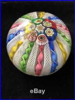 Vintage Large Murano Italy Twist Cane Milliefiori Art Glass Paperweight WOW