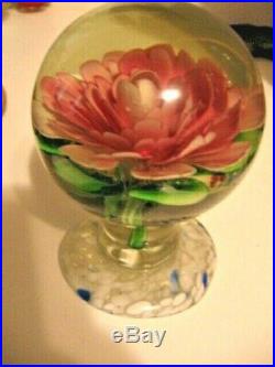 Vintage Large Pink Flower Pedestal Art Glass Paperweight