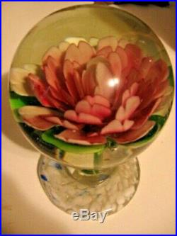 Vintage Large Pink Flower Pedestal Art Glass Paperweight