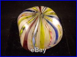 Vintage Latticino Glass Paperweight with Colorful Ribbon Twists