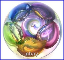 Vintage Leon Applebaum Art Glass Rainbow Swirl Paperweight 1987 4