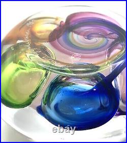 Vintage Leon Applebaum Art Glass Rainbow Swirl Paperweight 1987 4