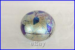 Vintage Lotton Signed Art Glass Gold, Blue & Purple 1993 Iridized Paperweight