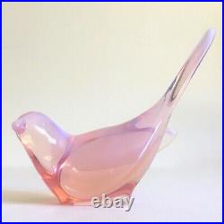 Vintage MID Century Modern Light Blush Pink Art Glass Bird Figurine Paperweight